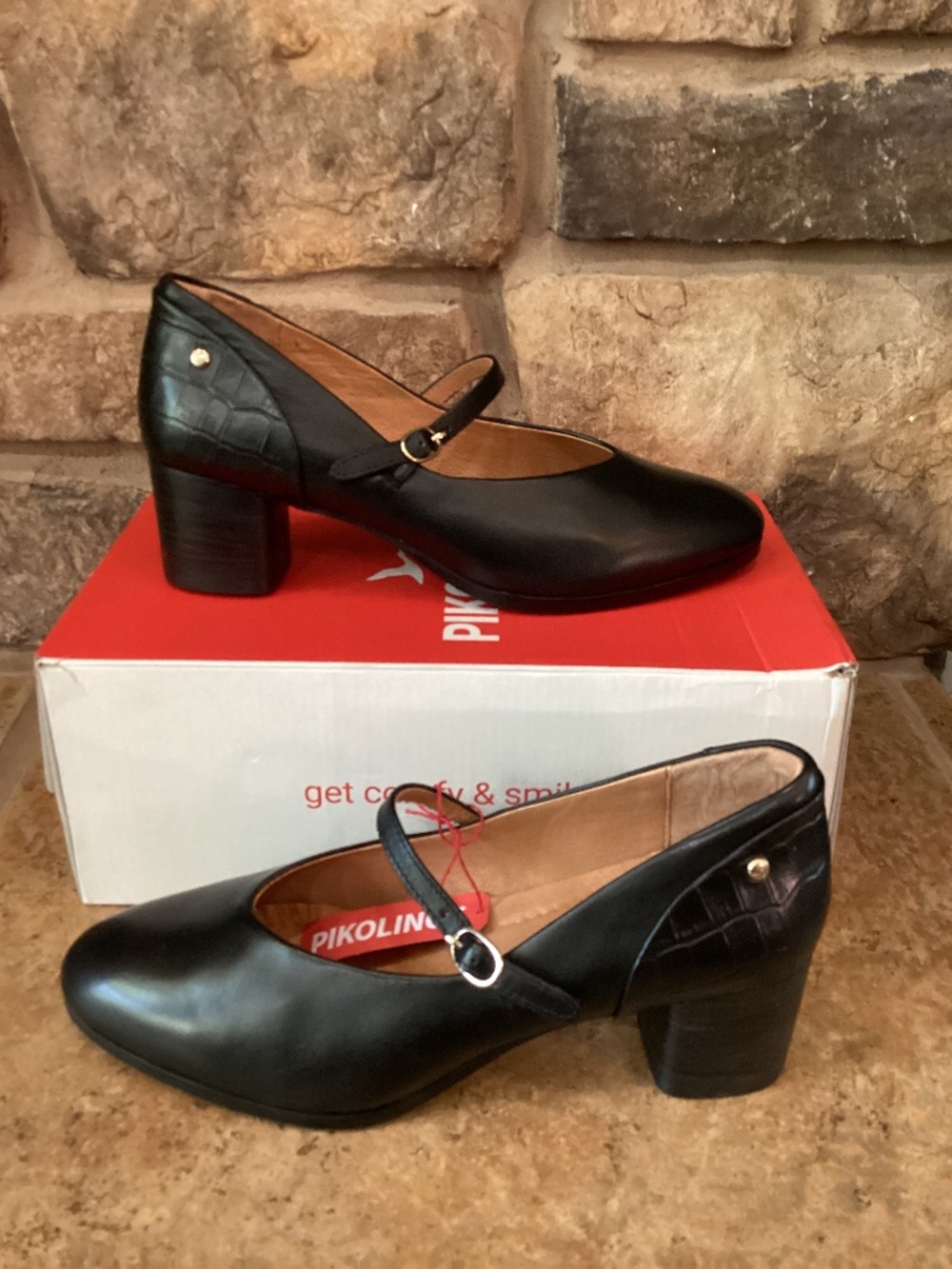 Pikolinos Women 40 10-10.5 Mary Jane Pump Black Leather W1Z-5656C1 New